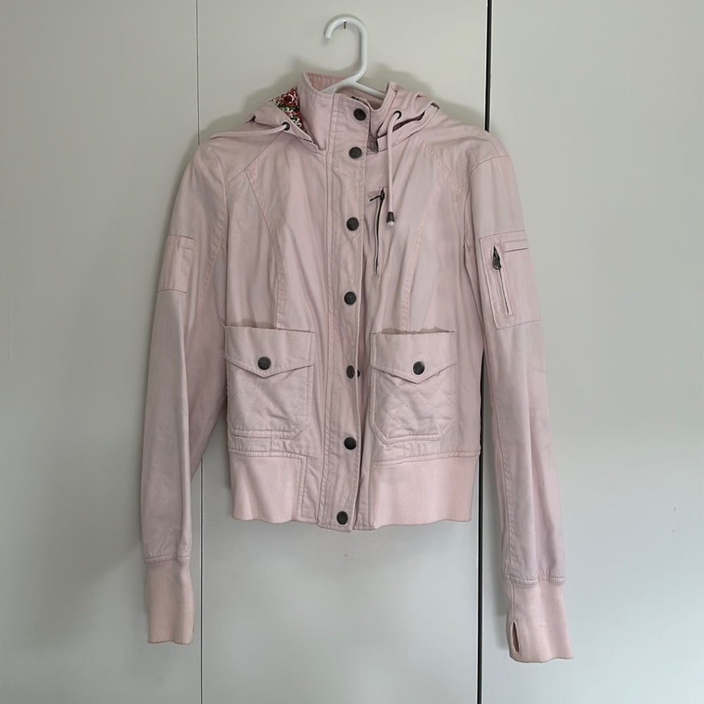 Pink Crop Bomber Jacket